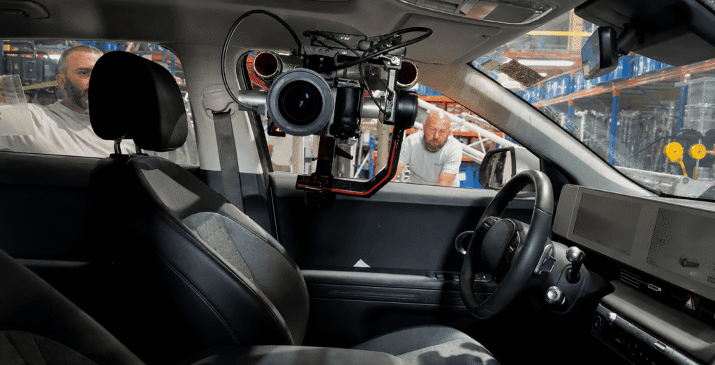 Automotive film production camera rig inside car
