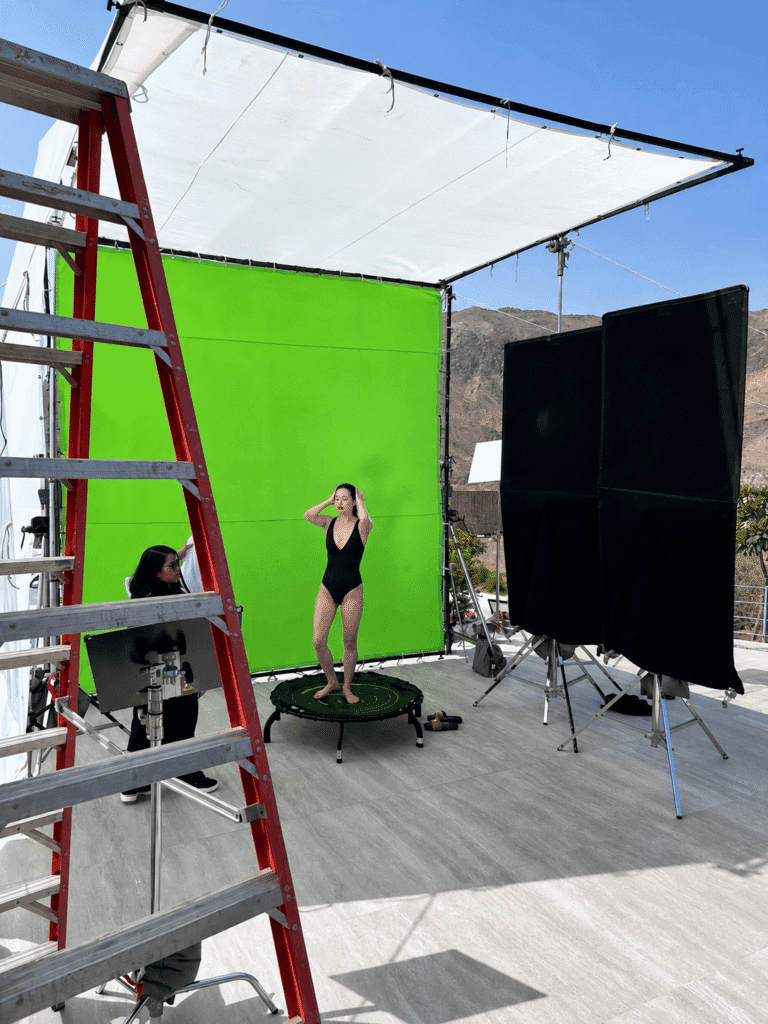 Green screen setup during a Toosuns commercial film production