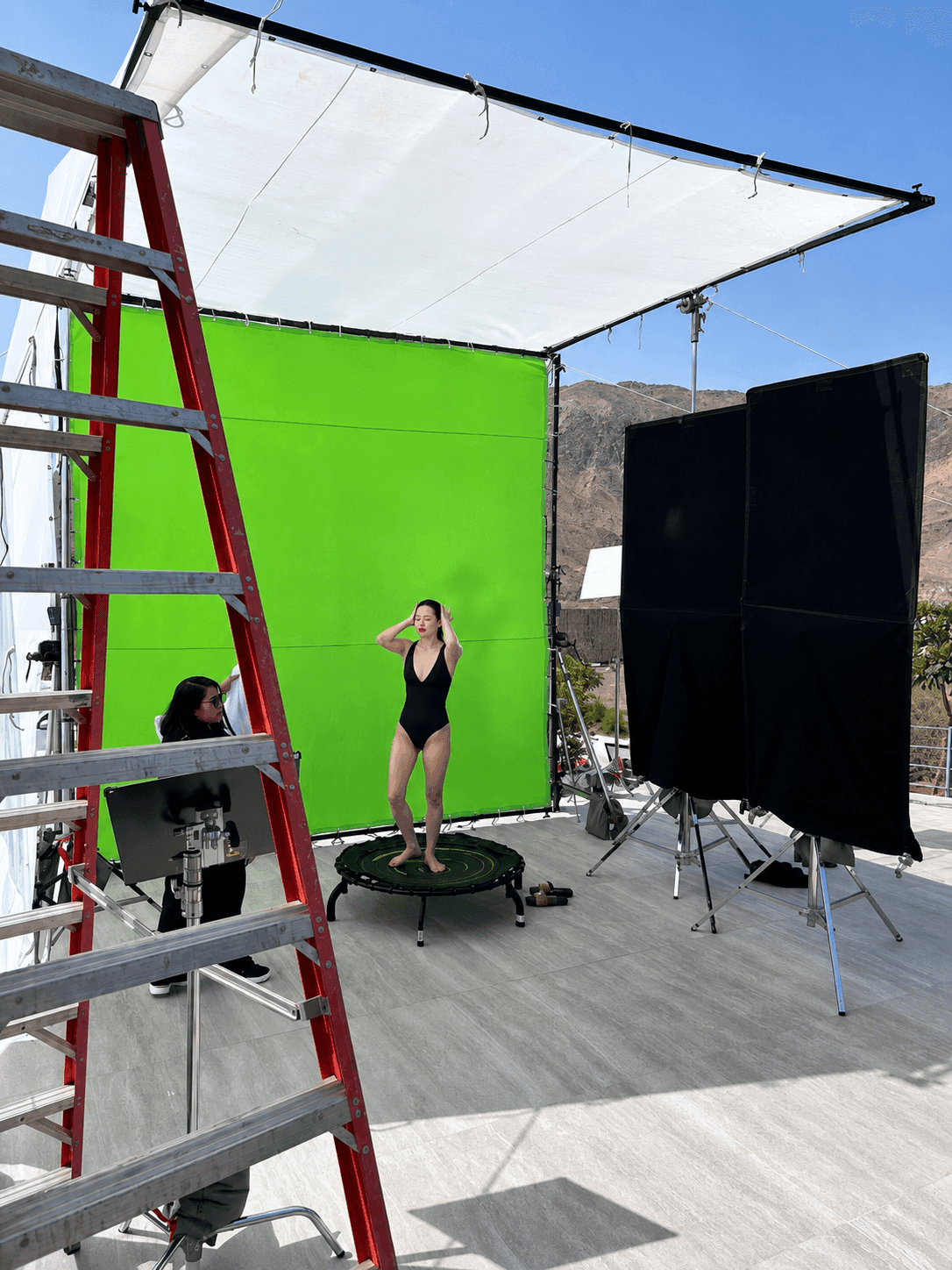 Green screen setup during a Toosuns commercial film production