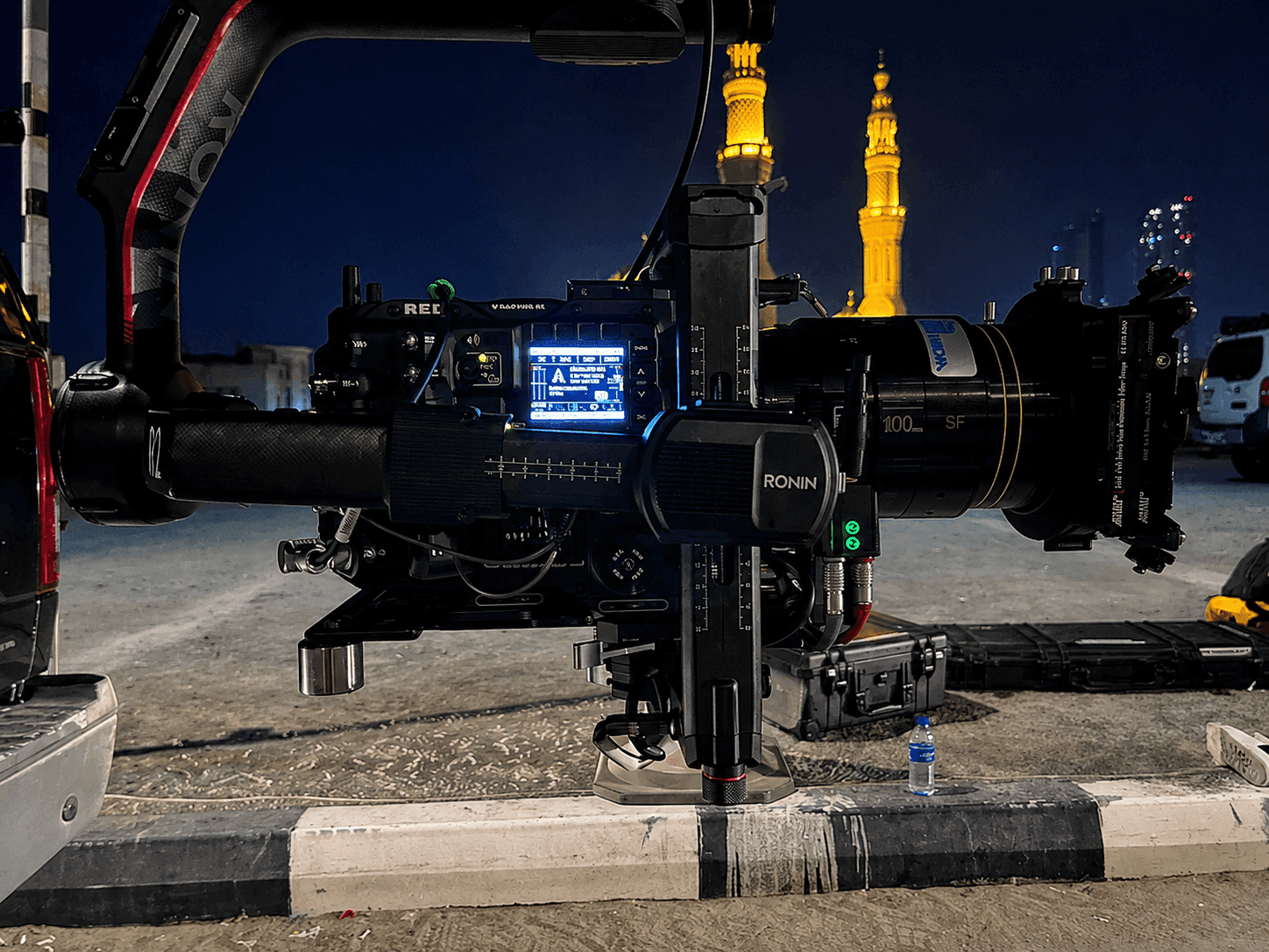 Ronin camera rig in use during a Toosuns night film shoot