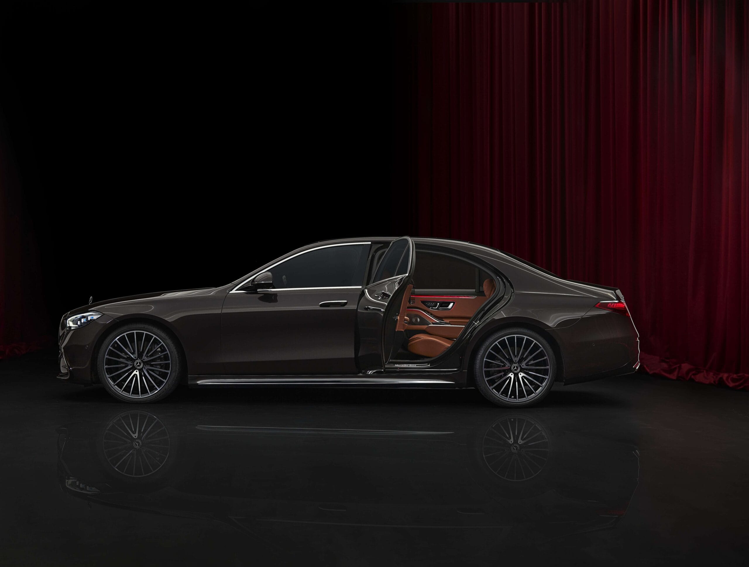 Mercedes-Benz S-Class luxury automotive campaign with the car door open