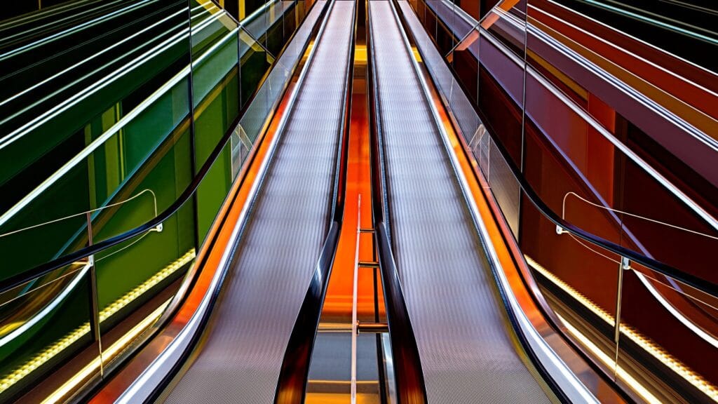 Bluewaters Dubai contemporary architecture and escalator photographed from a graphic perspective.