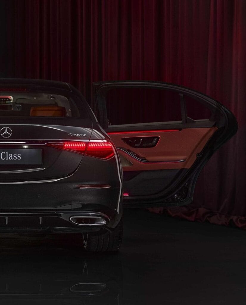 Mercedes-Benz S-Class rear light detail from the cinematic Maestro’s Journey automotive campaign.